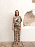 Chiminango Satin Silk Blouse / Sage Gladiolos Garden